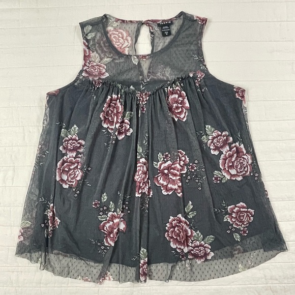 torrid Tops - Torrid Floral Gray Sleeveless Mesh Overlay Romantic Blouse Size 0